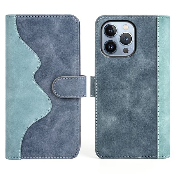 Tofarget lærdeksel for iPhone 14 Pro Max - Blå Blue