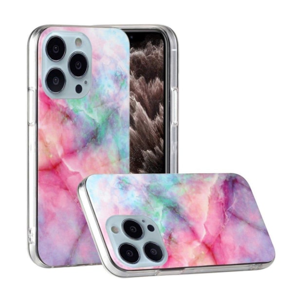 Marble design iPhone 13 Pro cover - Pink / Grøn Stjernehimmel Multicolor