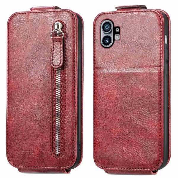Vertical Flip Phone Etui med Zipper til Nothing Phone (1) - Rød Red