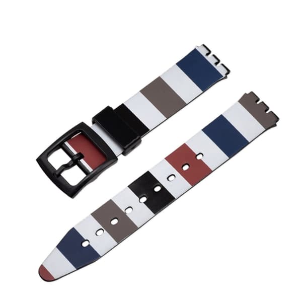 16mm Universal stripe tryckt klockarmband i silikon - Blå / Brun / Röd / Svart multifärg