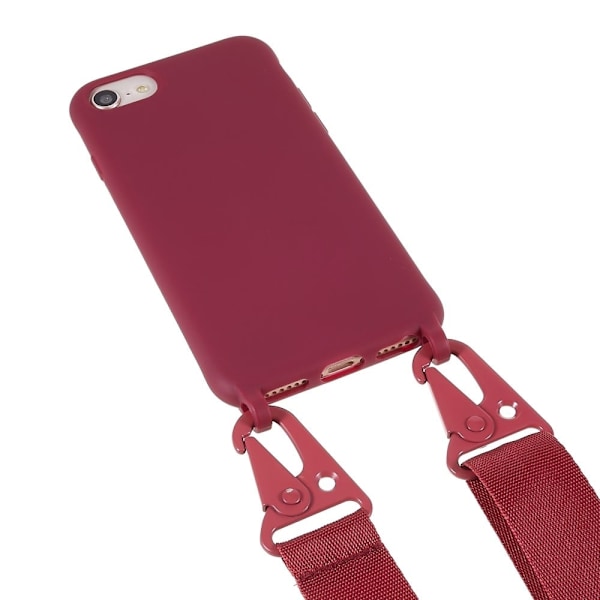 Ohut TPU-kotelo, jossa on mattapinta ja säädettävä hihna iPhone SE (2022) / SE 2020 / 8 / 7 - Punainen Red