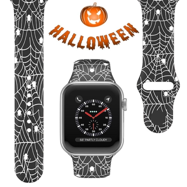 Apple Watch Series 8 (45mm) / Watch Ultra klockarmband i silikon med halloweenmönster - Vita Spindlar Storlek: L Vit