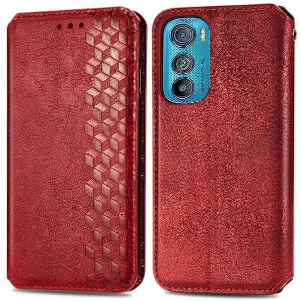 Læder Etui med A Stilfuldt Rhombus Tryk til Motorola Edge 30 - Rød Red