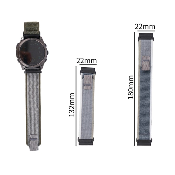 Garmin Fenix 8 47mm / Fenix E 47mm Quick Release Nylon Loop Magic Tape Watch Band 22mm Universal Strap - Grå + Blå Silver grey