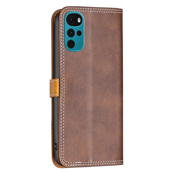 BINFEN to-farvet Motorola Moto G22 læderetui - Kaffe Brown