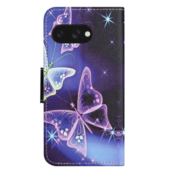 Wonderland Google Pixel 9a flip-etui - Glitrende Sommerfugl Purple