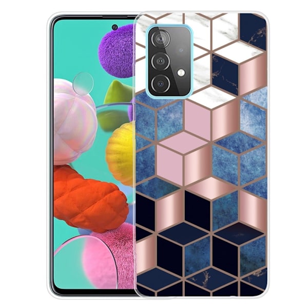 Deco Samsung Galaxy A73 Etui - Blå / Guld Terning Multicolor