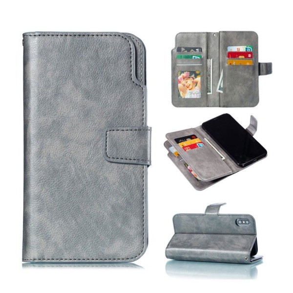 Crazy Horse iPhone Xs Max leather flip case - Grey Silvergrå