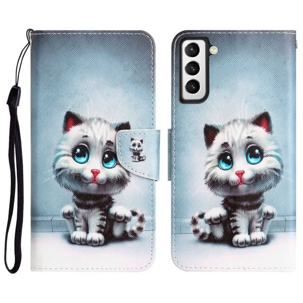 Wonderland Samsung Galaxy S22 Plus Flip Etui - Blå Øjne Kat Blue