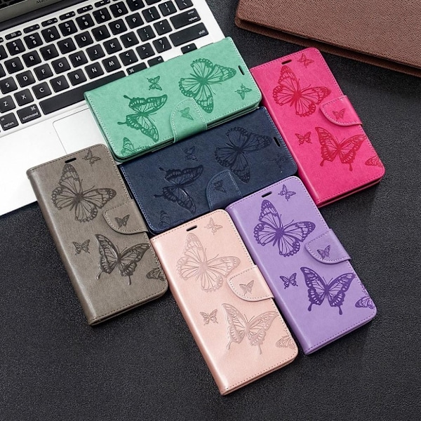 Butterfly läder Samsung Galaxy A51 fodral - Silver/Grå Silvergrå