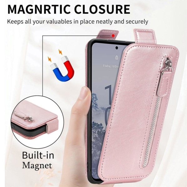 Vertical Flip Phone Suojakotelo With Zipper For Nokia X30 - Ruusukulta Pink