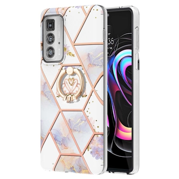 Marble Patterned Suojakuori With Ring Holder For Motorola Edge 20 Pro - Kruunu White