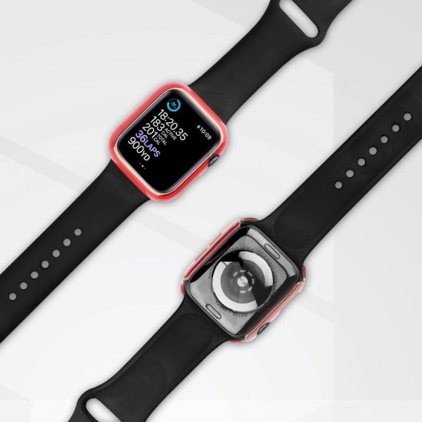 Apple Watch SE 2022 (44mm) suojakuori ja silikonisuojus karkaistulla lasilla - Punainen / Kulta Red