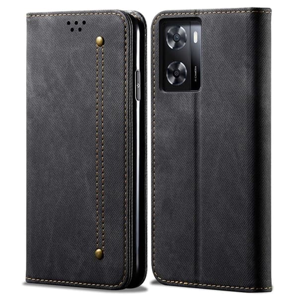 Jeans Realme og Oppo Phone Flip Etui - Sort Black