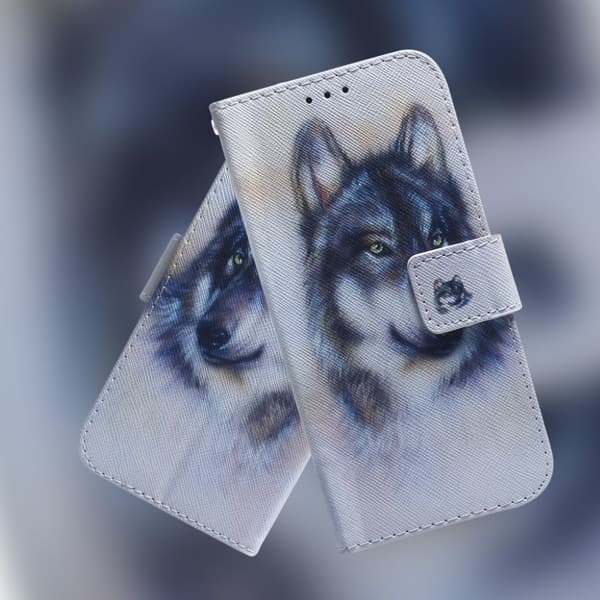 Huawei Y6 2019 mønstret læretui - Black and White Wolf Multicolor
