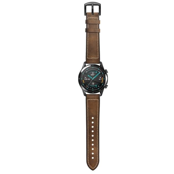 Huawei Watch GT 2 46mm ægte læder Urrem - Mørkebrun Brown