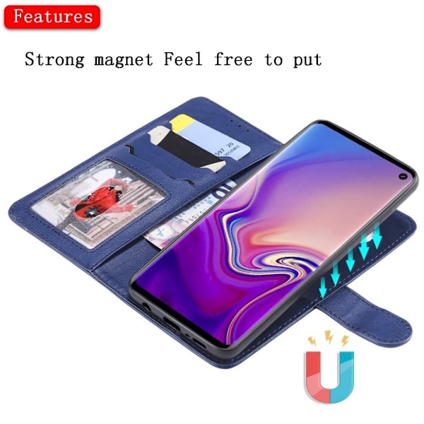 Samsung Galaxy S10  plånboksfodral i läder med löstagbar rem - blå Blå