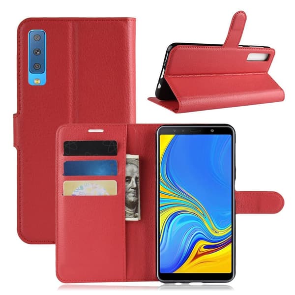 Samsung Galaxy A7 (2018) mobiletui i kunstlæder med pung - Rød Red