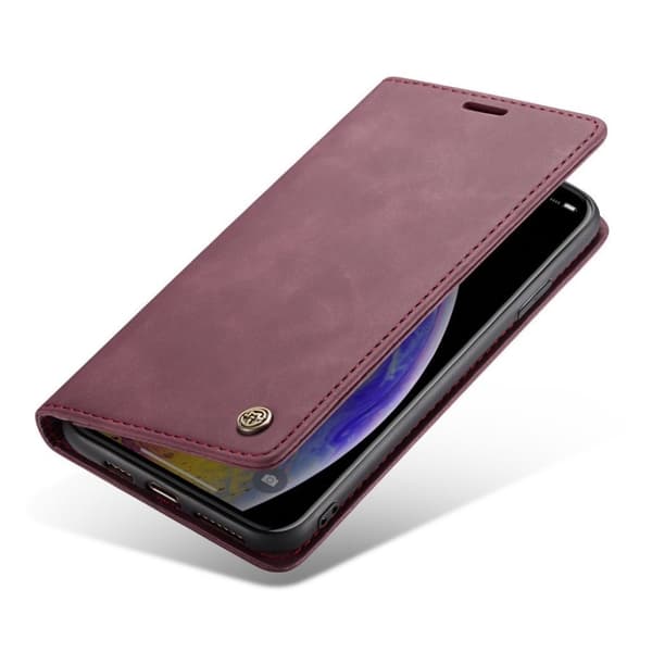 CASEME iPhone XS auto-absorberende læder flip cover - Vinrød Red