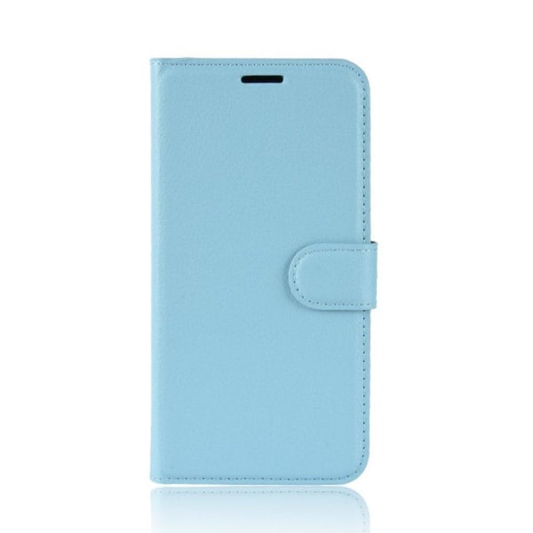 OnePlus 6T litchi skin leather flip case - Blue Blå