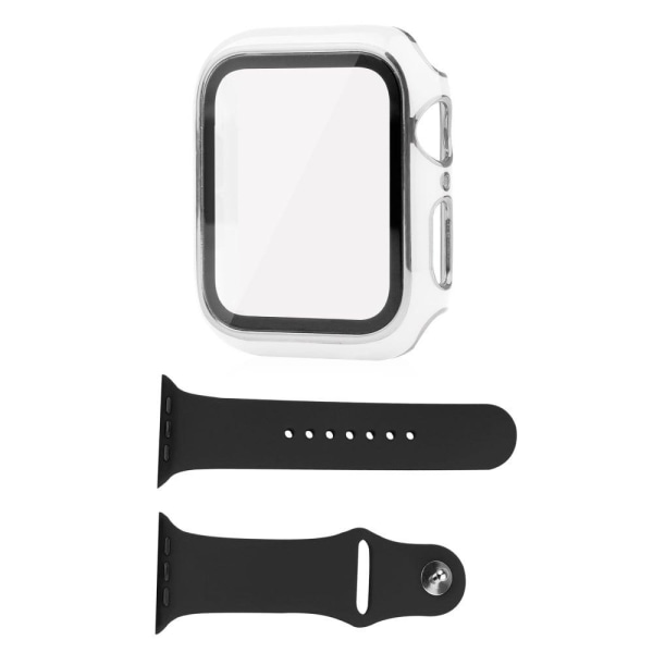 Apple Watch SE 2022 (44mm) suojakuori ja silikonisuojus karkaistulla lasilla - Valkoinen / Hopea White