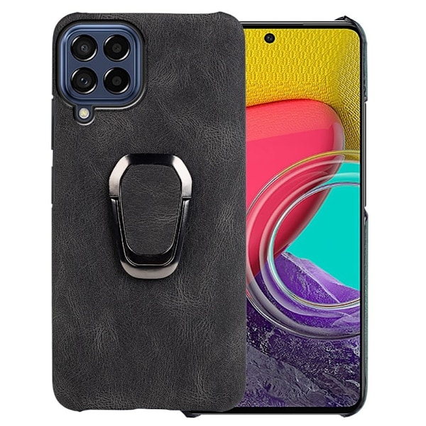 Stötsäkert läderfodral med oval kickstand för Samsung Galaxy M53 5G - Svart Svart