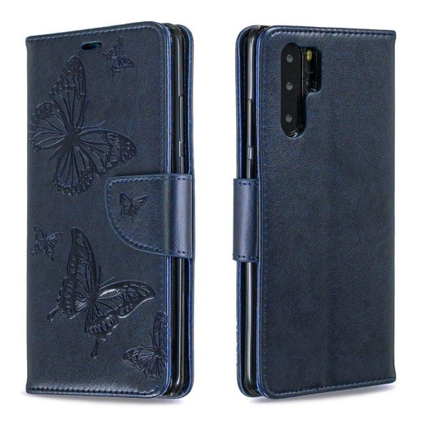 Butterfly läder Huawei P30 Pro fodral - Blå Blå