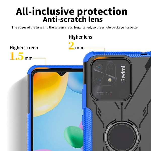 Kickstand-skydd med magnetiskt ark för Xiaomi Redmi 10 Power / Redmi 10C - Blå Blå