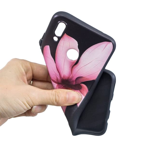 Huawei P Smart Plus mjukt mobilskal av silikon med tryckmönster – Rosa blomma Rosa