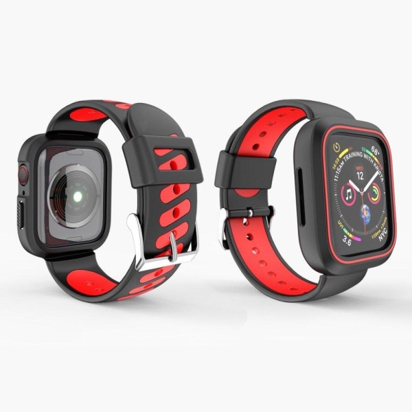 Apple Watch 38mm tofarvet silikone Ramme og Urrem - Sort / Rød Black
