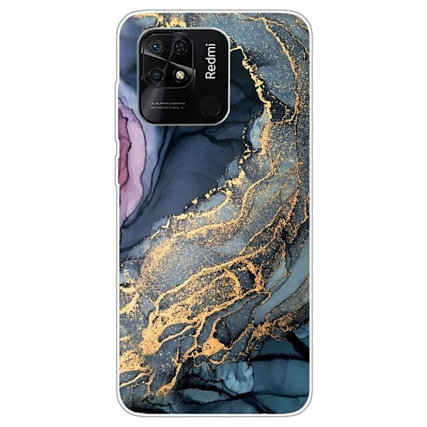 Marble Xiaomi Redmi 10C Suojakotelo - Blue On Golden Splash Marble Multicolor