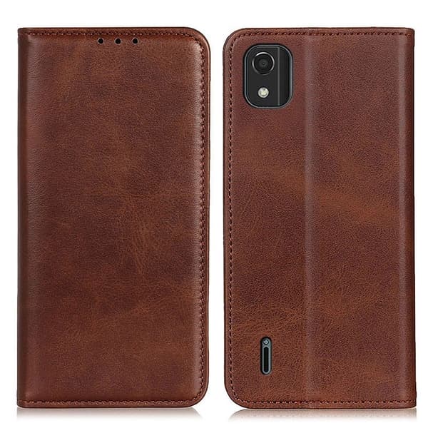 Nokia C2 2nd Edition flip etui i ægte læder med pung – Brun Brown
