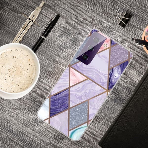 Marble Samsung Galaxy S21 FE Etui - Trekanter og Diamant Klinkekule Multicolor