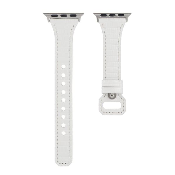 Apple Watch 42mm - 44mm bambusstruktureret urrem i ægte læder - Hvid White