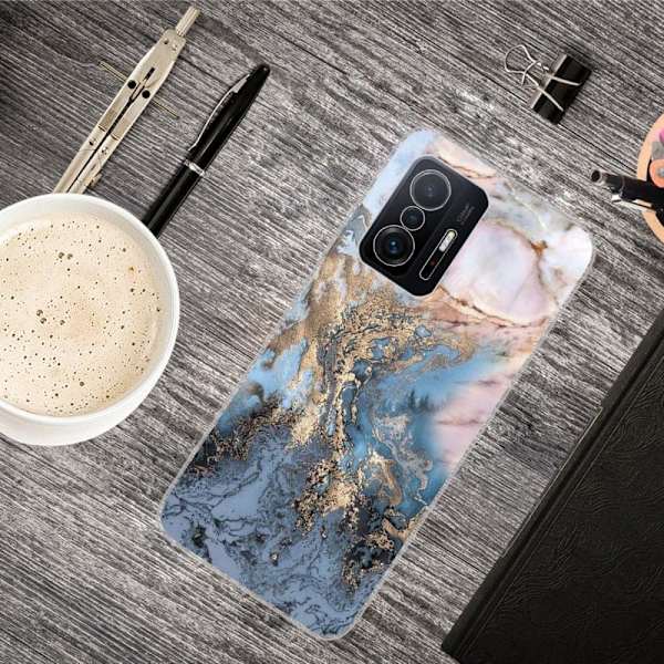 Marmormotiv Xiaomi 11T / Xiaomi 11T Pro skal - Blå På Gyllene Stänk Marmor Blå
