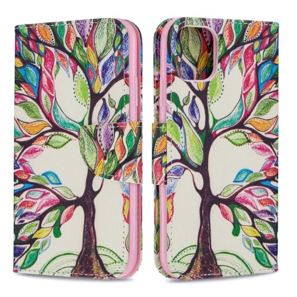 Wonderland iPhone 11 flip etui - Farvelagt Træ Multicolor