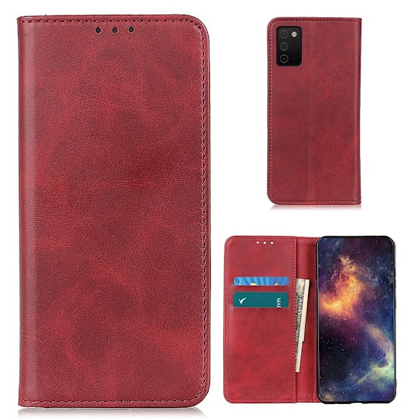 Wallet-style ægte Læder Flipcase til Samsung Galaxy A03s - Rød Red