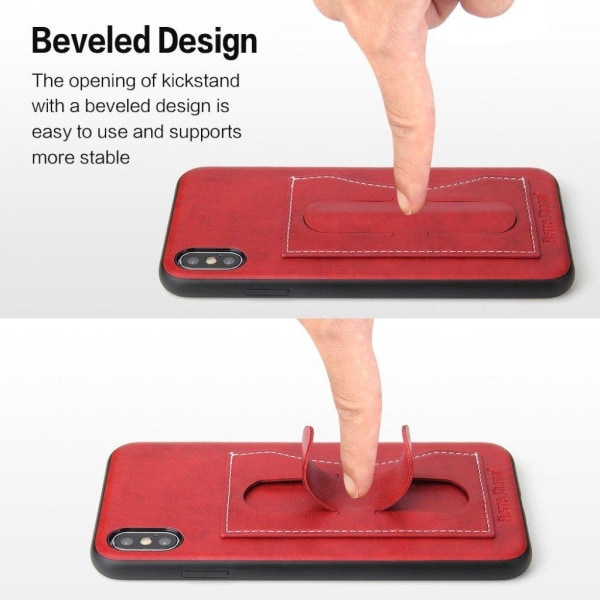 iPhone Xs Max vildhäst texturerat syntetläder mobilskal med kort Röd
