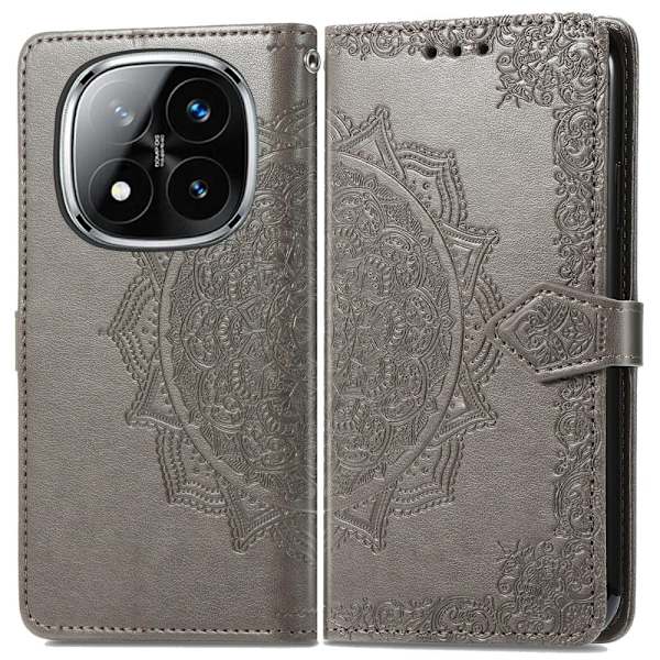 Mandala Xiaomi Redmi Note 14 Pro 5G etui i lær - Grå Silver grey