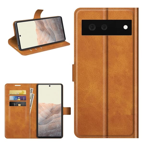 Skinn-etui i lommebok-stil for Google Pixel 6 - Brun Brown