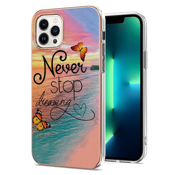 Marble Mønstret Deksel med Ring Holder til iPhone 14 Pro - Never Stop Dreaming Multicolor