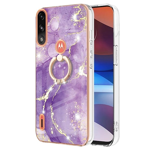 Marble Patterned Suojakuori With Ring Holder For Motorola Moto E7i Power / E7 Power - Violetti Marble Haze Purple