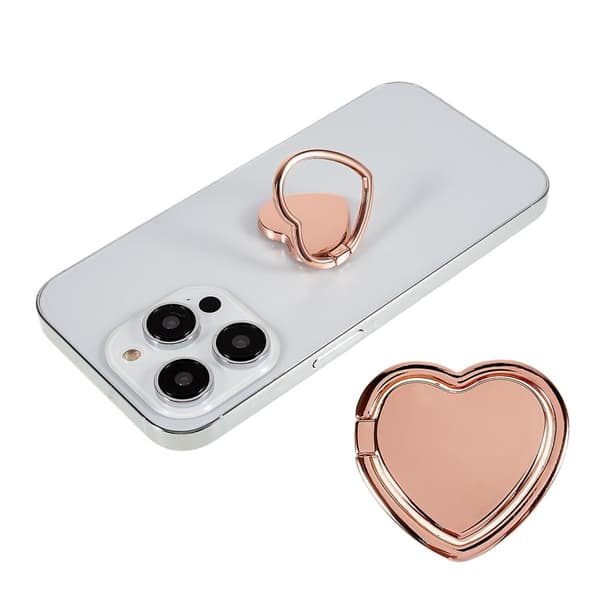 Roterbar smarttelefonringholder i form av et kjærlighetshjerte - Rose Gull Pink