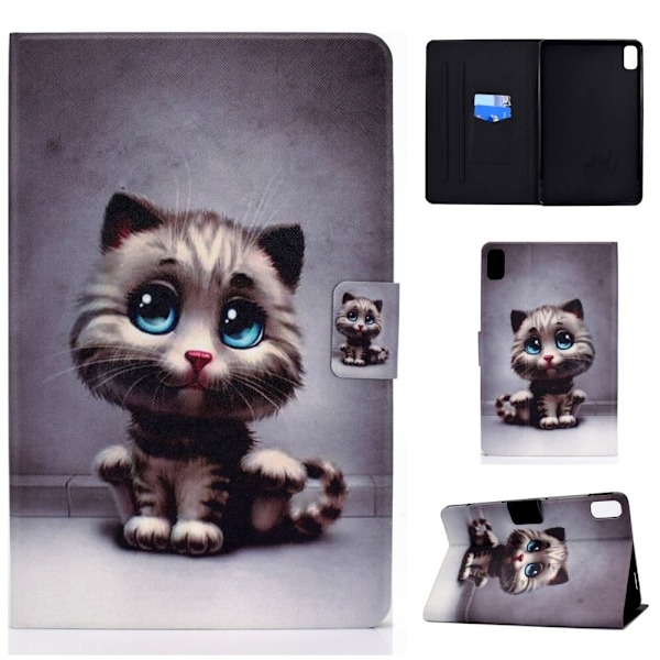 Huawei MatePad 10.4 läderfodral med coolt mönster - Söt Katt Silvergrå