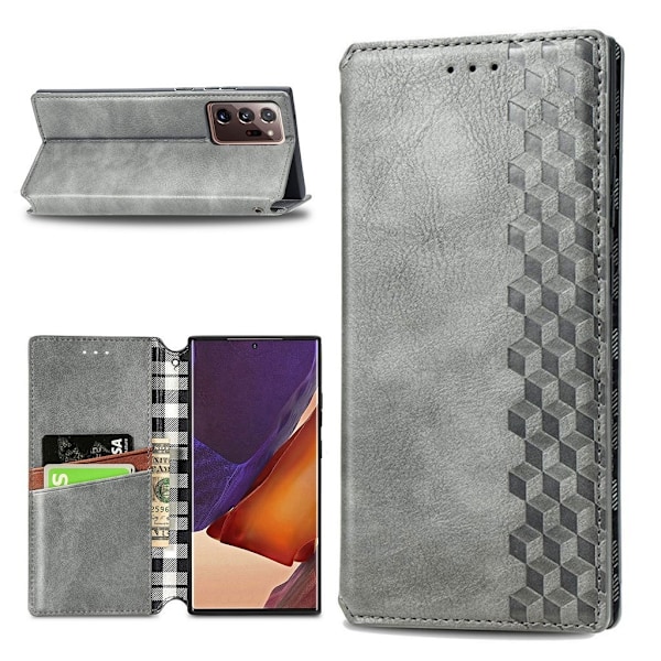 Nahkakotelo With A Stylish Rhombus Imprint For Samsung Galaxy Note 20 Ultra 5G / Note 20 Ultra - Harmaa Silver grey