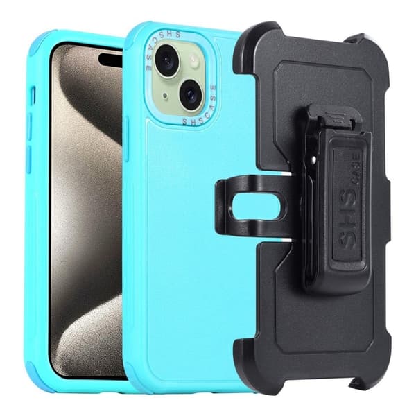 Anti-Drop Belt Clip Phone Case for iPhone 15 - Blå + Himmelblå Blue