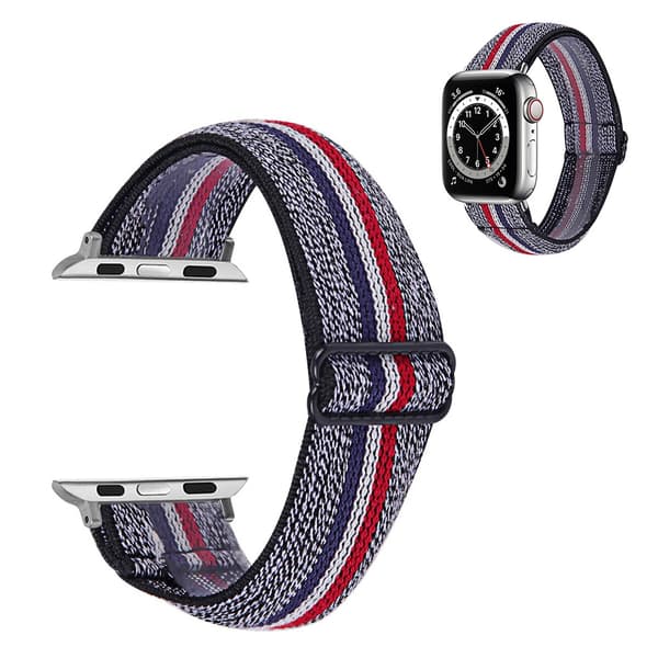 Apple Watch Series 6 / 5 44mm nylon mønster rem - blå / hvid / rød Multicolor