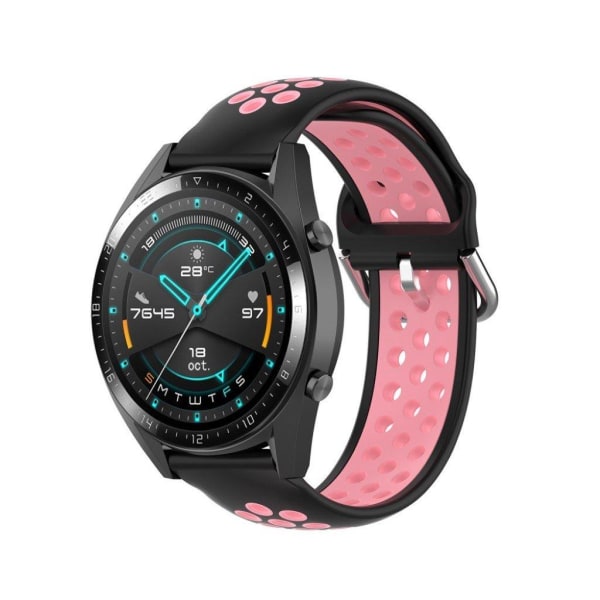 Kaksivärinen silikoninen ranneke Samsung Watch / Huawei Watch - Musta / Pinkki Pink