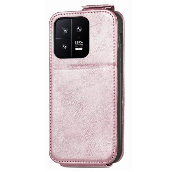 Vertical Flip Phone Etui med Zipper til Xiaomi 13 - Rødguld Pink