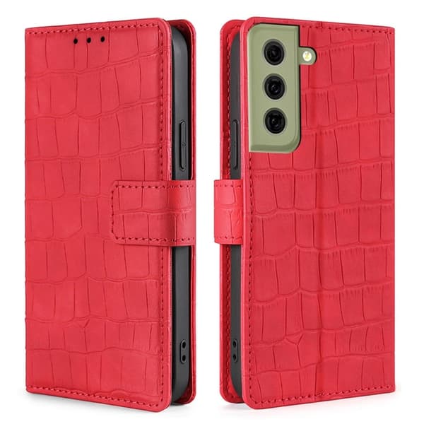 Læretui med Krokodille Tekstur til Samsung Galaxy S21 FE - Rød Red